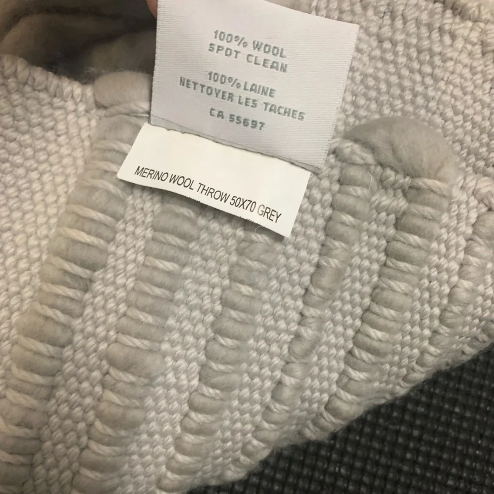 RARE Restoration Hardware Gray Merino Wool Heavy Fringe Throw 50 x 70